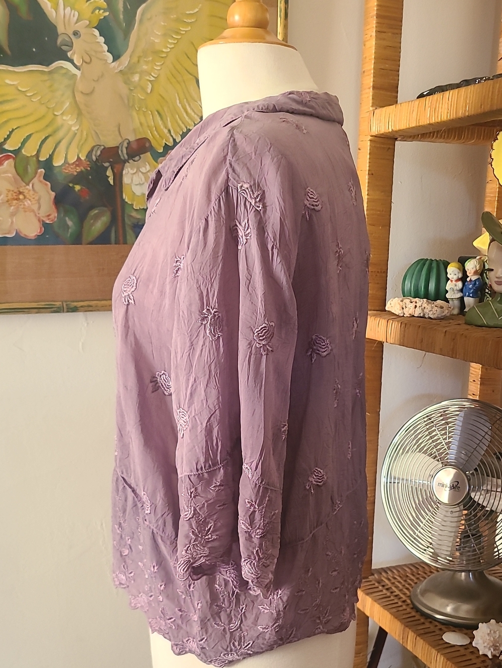 Johnny Was Collection Lavender Rose Embroidered Peplum Blouse Size Large - Picture 6 of 12